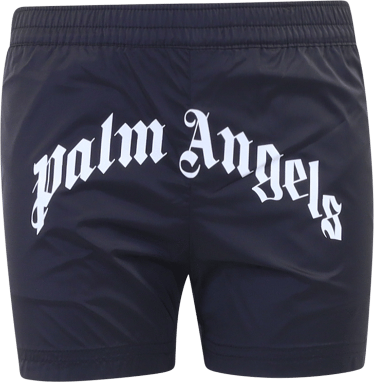 Palm Angels Kids Curved Logo Beachwear Short Zwart