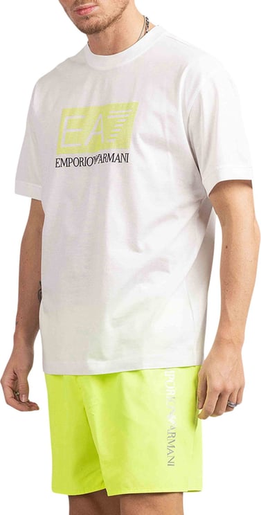 Emporio Armani EA7 Fluo Logo T-Shirt Heren Wit Blauw