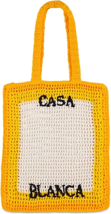 Casablanca Casablanca Logo Cotton Crochet Tote Bag Geel