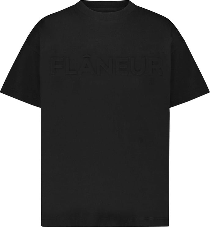 FLÂNEUR Embossed T-Shirt Black Zwart