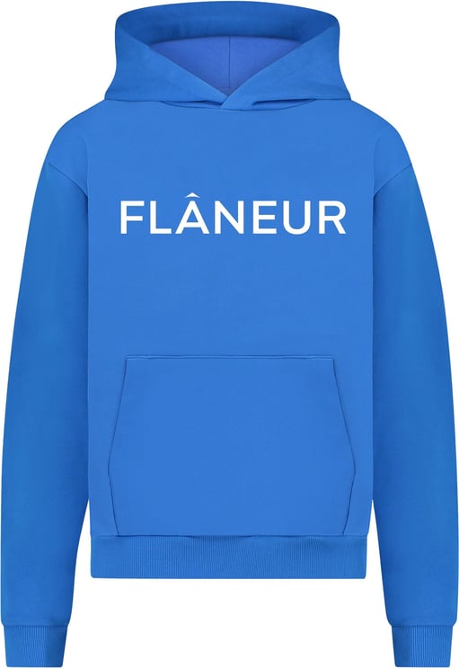 FLÂNEUR Printed Logo Hoodie Blue Blauw