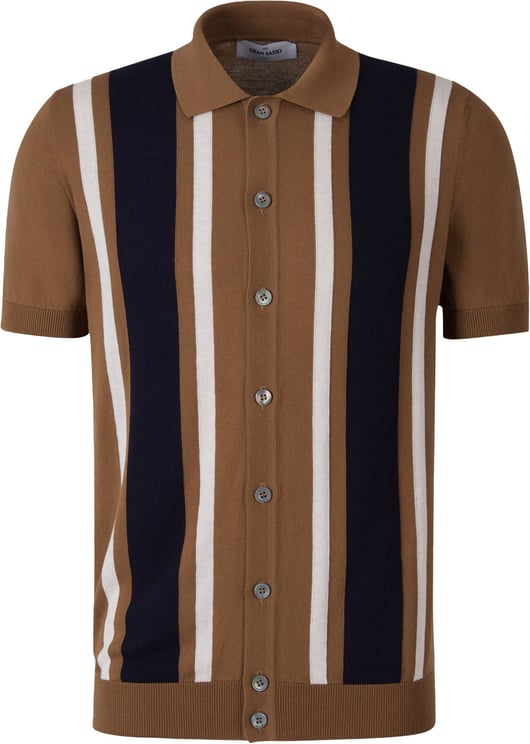 Gran Sasso Striped Motif Button Polo Shirt Bruin