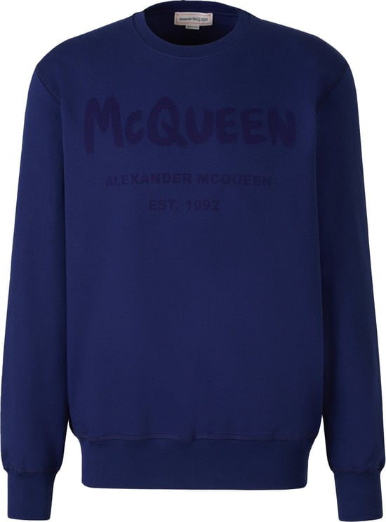 Alexander McQueen Printed Cotton Sweatshirt Blauw