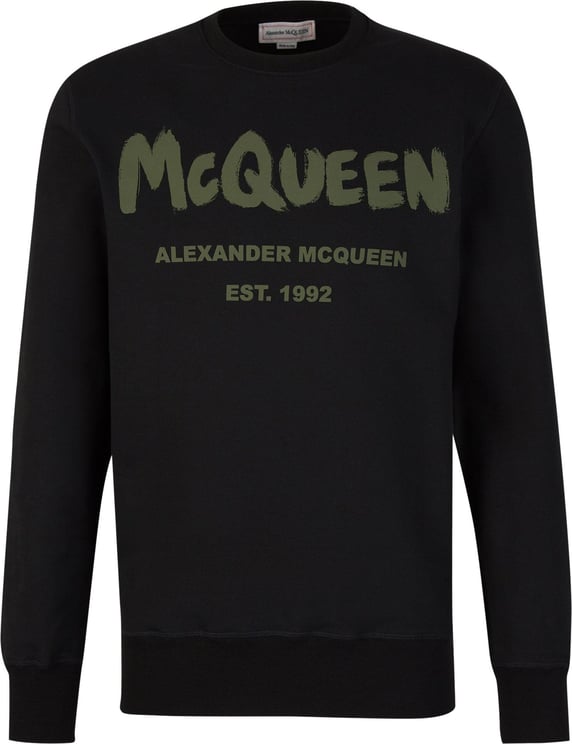 Alexander McQueen Printed Cotton Sweatshirt Zwart