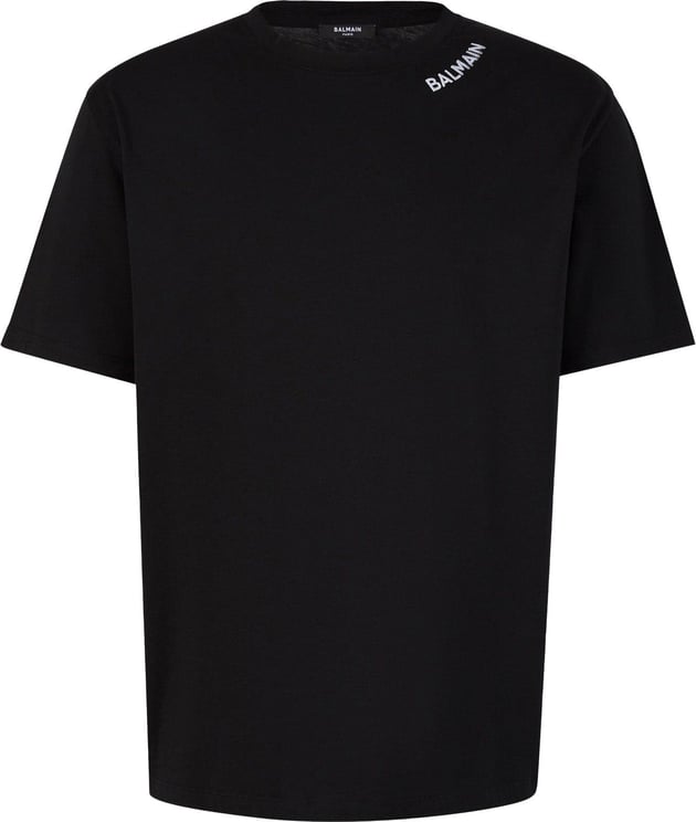 Balmain Embroidered Cotton T-Shirt Zwart