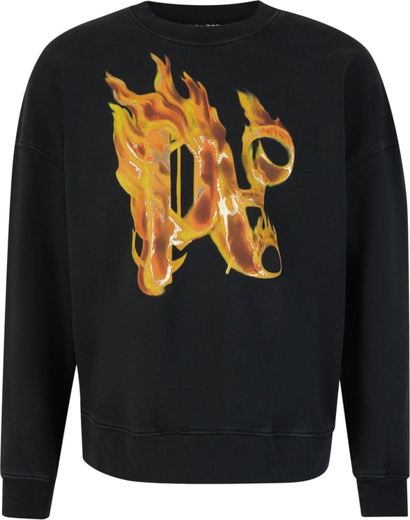 Palm Angels Burning Crewneck Sweatshirt Zwart