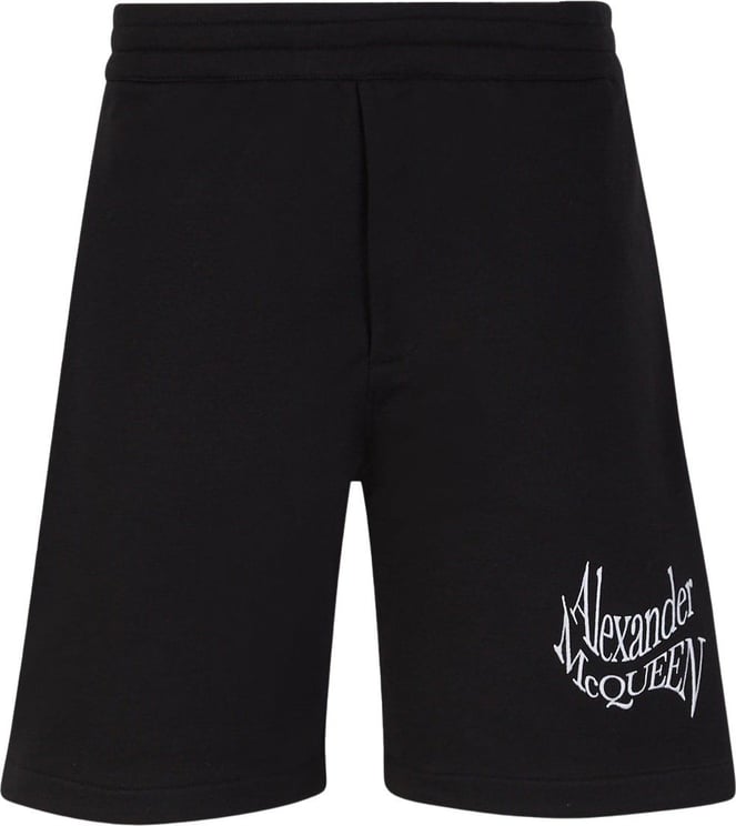 Alexander McQueen Logo Cotton Bermuda Shorts Zwart