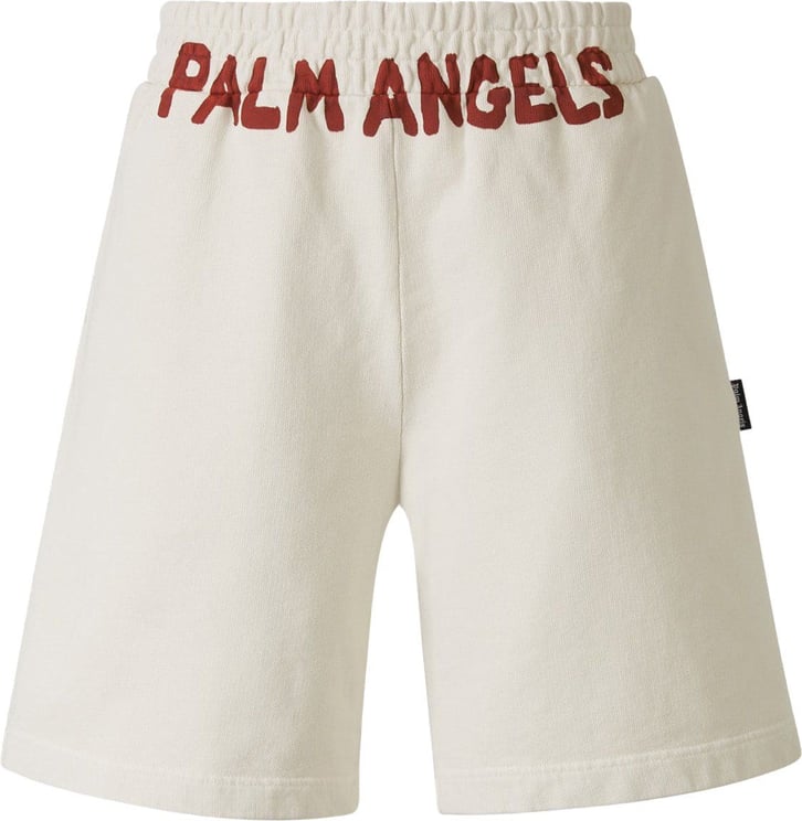 Palm Angels Logo Cotton Shorts Beige