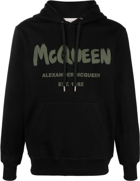 Alexander McQueen Graffiti logo-print cotton hoodie Zwart