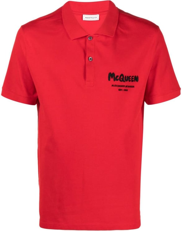 Alexander McQueen logo-embroidered cotton polo shirt Rood