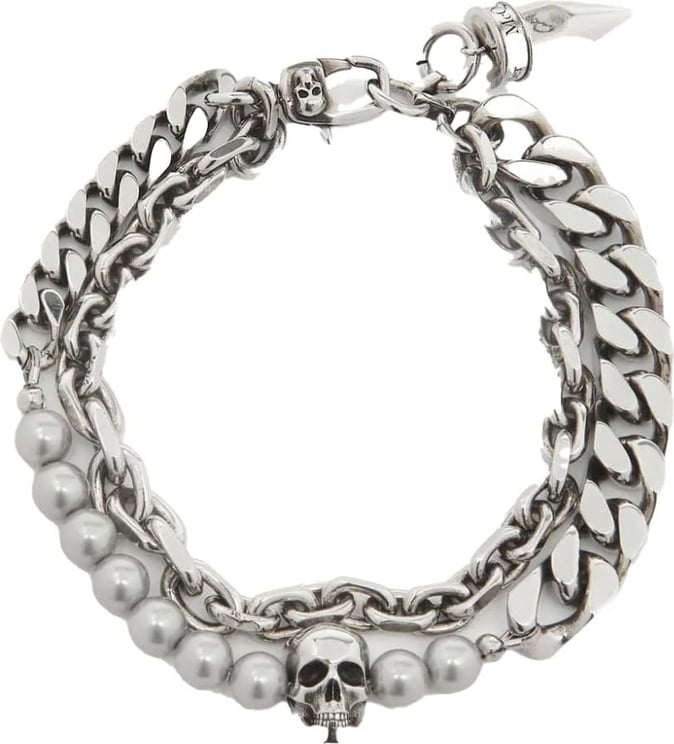Alexander McQueen Skull pearl-embellished stud bracel Metallic
