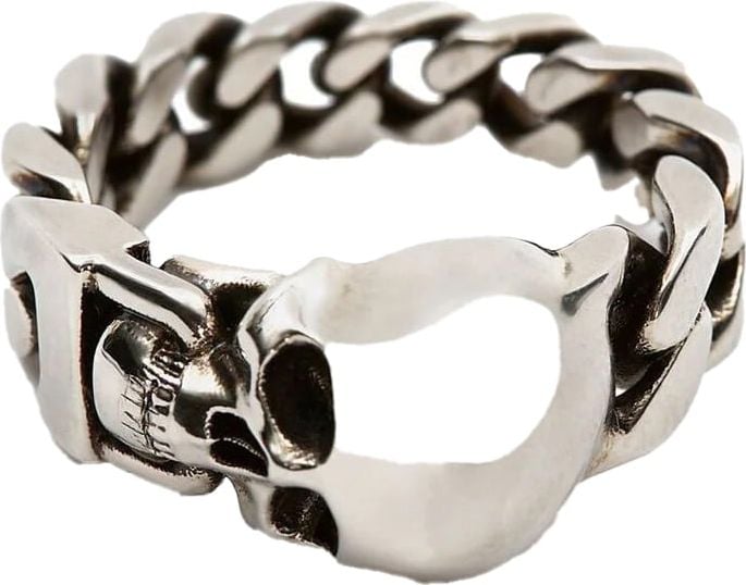 Alexander McQueen skull chain ring Metallic