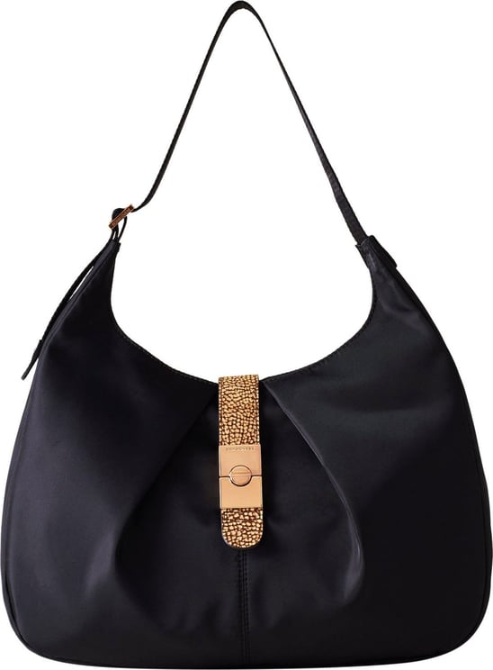 Borbonese CORTINA HOBO MEDIUM - Recycle fabric & leather shoulder bag Zwart
