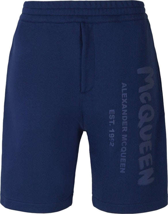 Alexander McQueen Graffiti Sports Shorts Blauw