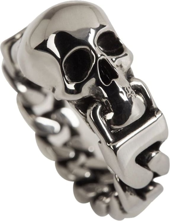 Alexander McQueen Skull Chain Ring Zilver