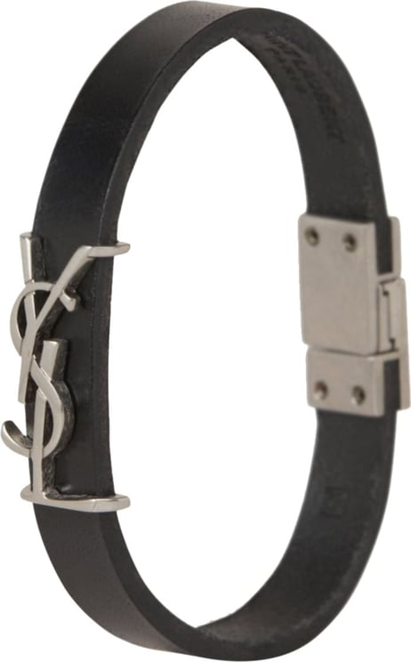 Saint Laurent Cassandre Leather Bracelet Zwart