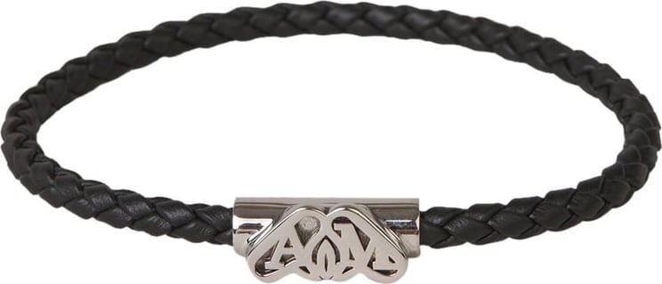 Alexander McQueen Logo Leather Bracelet Zwart