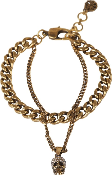 Alexander McQueen Double Chain Skull Bracelet Goud