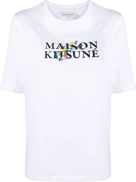 Maison Kitsuné Flowers Print Classic Logo T-shirt Wit