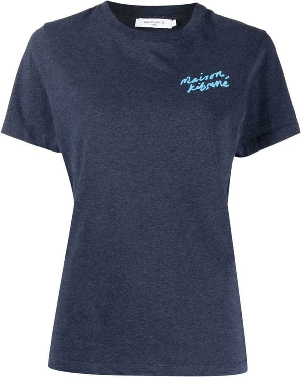 Maison Kitsuné Mini Handwriting Logo T-shirt Blauw