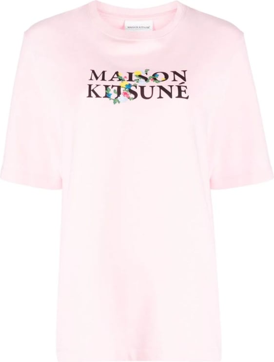 Maison Kitsuné Flowers Print Classic Logo T-shirt Roze
