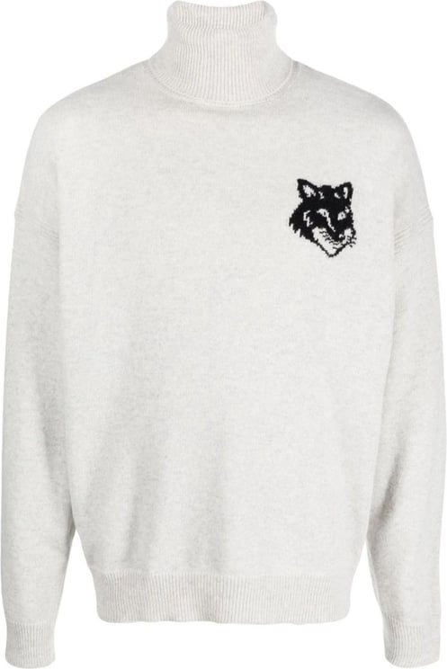 Maison Kitsuné Fox Head Intarsia Logo Turtleneck Sweater Grijs