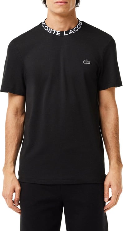 Lacoste Piqué Jacquard T-Shirt Heren Zwart Zwart