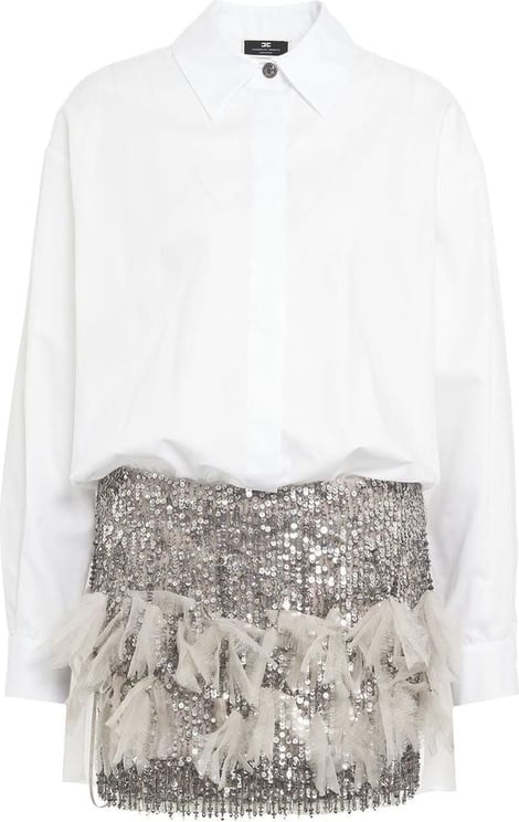 Elisabetta Franchi Minidress with embroidered crepe skirt Wit