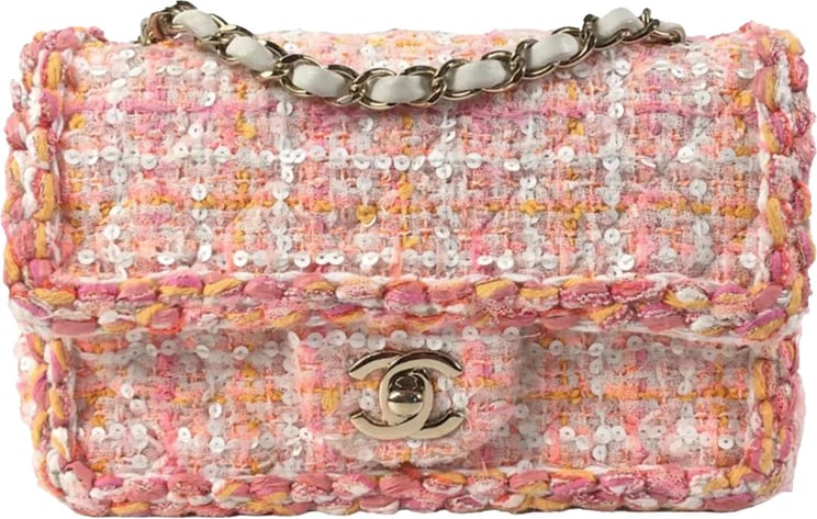 Chanel Mini Classic Rectangular Tweed Flap Bag Roze