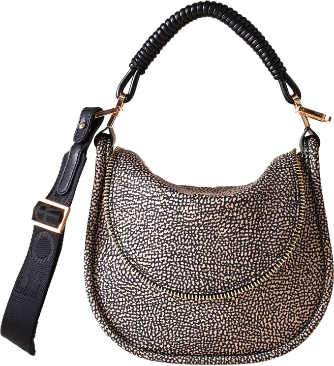 Borbonese HORSEBACK HOBO SMALL - OP Recycled fabric shoulder bag Zwart