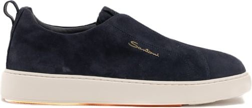 Santoni Leather Slip-On Sneakers Blauw