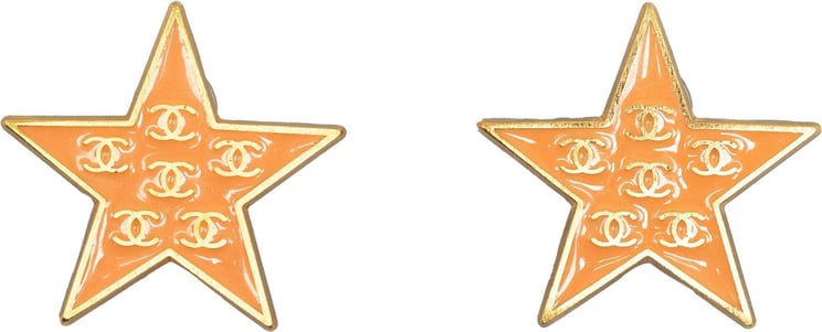 Chanel Enamel CC Star Clip-On Earrings Goud