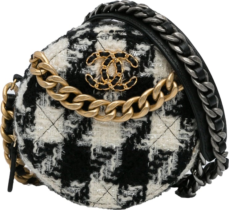 Chanel Round Tweed 19 Clutch with Chain and Lambskin Coin Purse Zwart