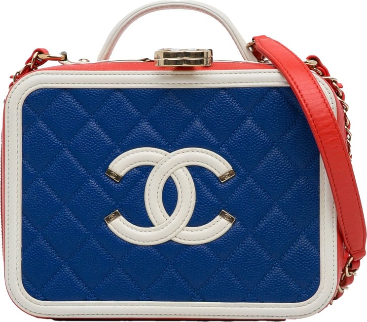 Chanel Medium Caviar Filigree Vanity Case Blauw