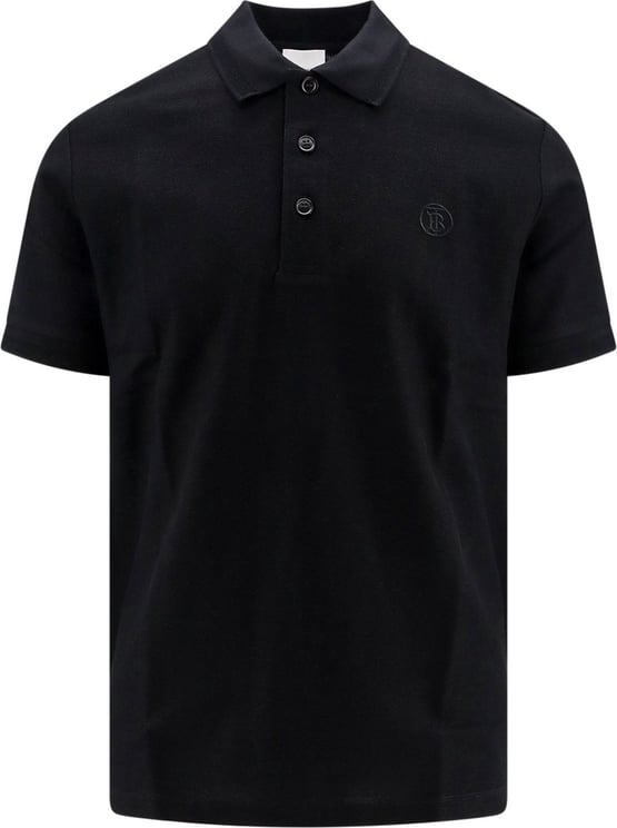Burberry Cotton polo shirt with embroidered logo Zwart