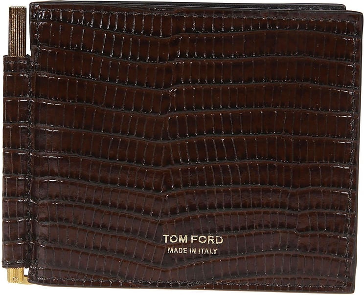 Tom Ford Printed Alligator Money Clip Wallet Brown Bruin