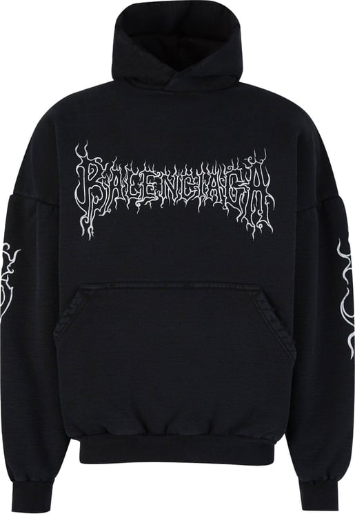Balenciaga Hood Printed Sweatshirt Zwart
