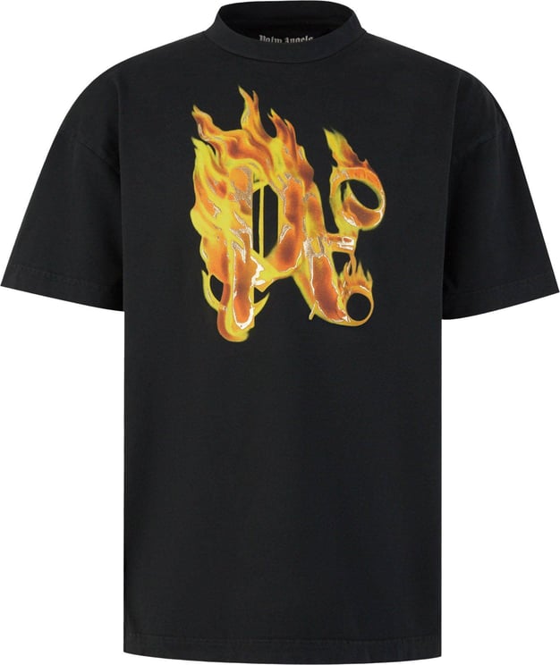 Palm Angels Burning Monogram T-Shirt Zwart