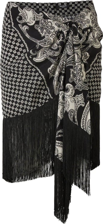 Balmain Paisley Motif Sarong Midi Skirt Zwart