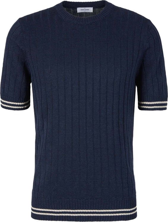 Gran Sasso Linen Ribbed Knit T-shirt Blauw