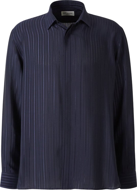 Saint Laurent Striped Crepe Shirt Blauw