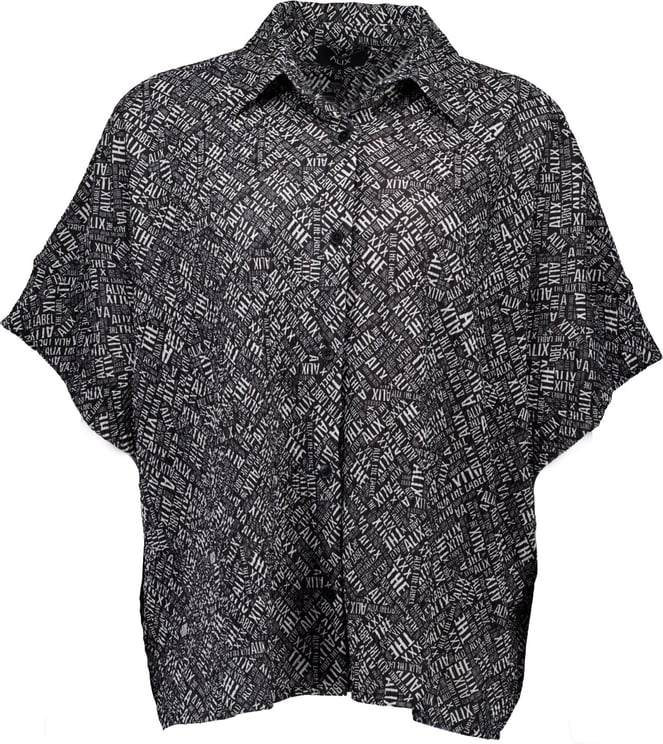 ALIX Crinkle tekst oversized blouse Zwart