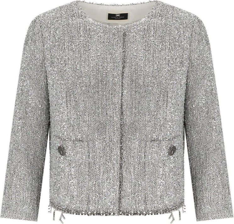 Elisabetta Franchi Silver Cropped Jacket With Charms Silver Zilver