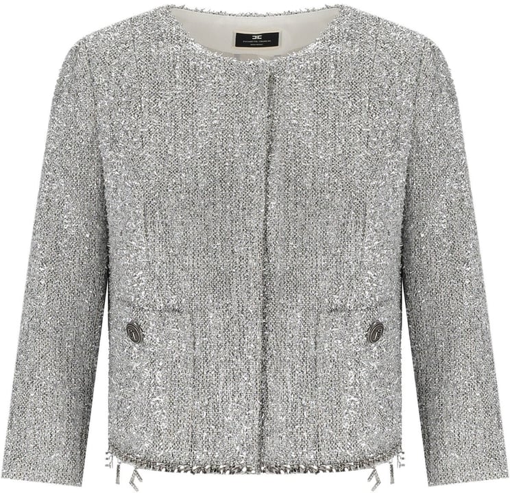 Elisabetta Franchi Silver Cropped Jacket With Charms Silver Zilver