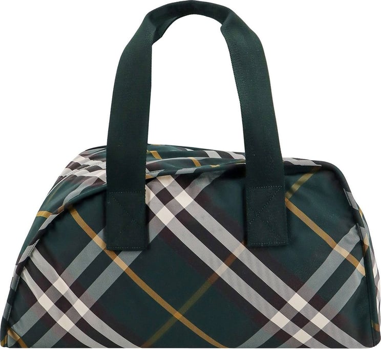 Burberry Asymmetric nylon duffle bag with Burberry Check motif Groen