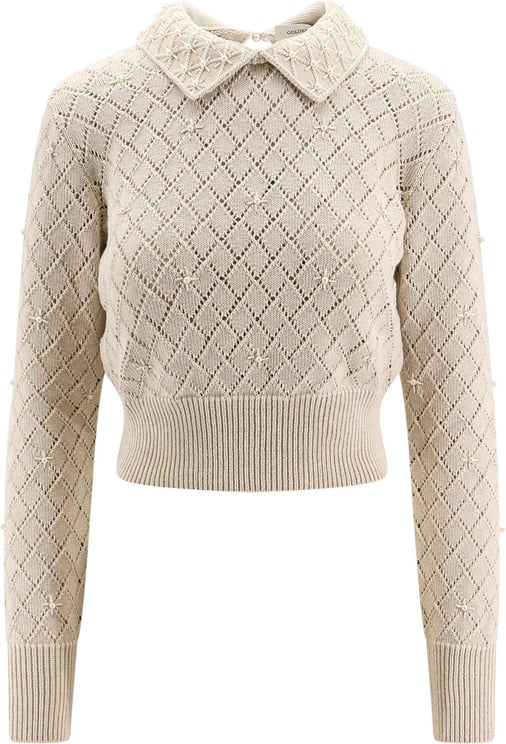 Golden Goose Cotton sweater with pearls detail Beige