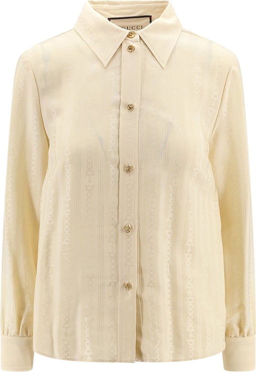 Gucci Silk shirt with iconic motif Beige