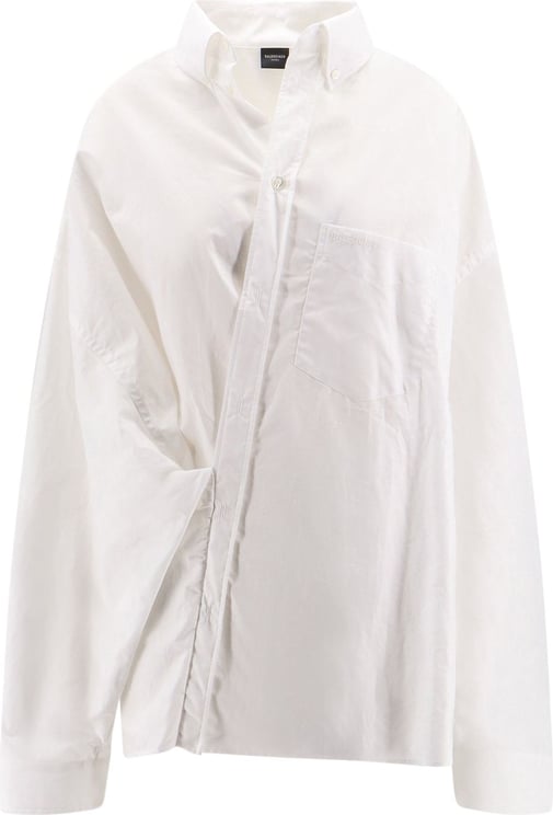 Balenciaga Wrap cotton shirt with embroidered logo Wit