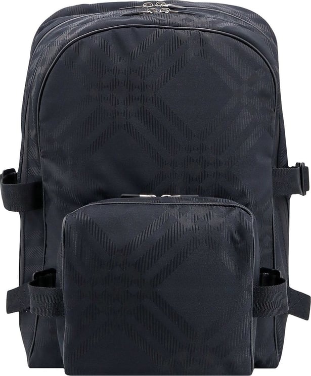 Burberry Nylon and leather backpack with check motif Zwart