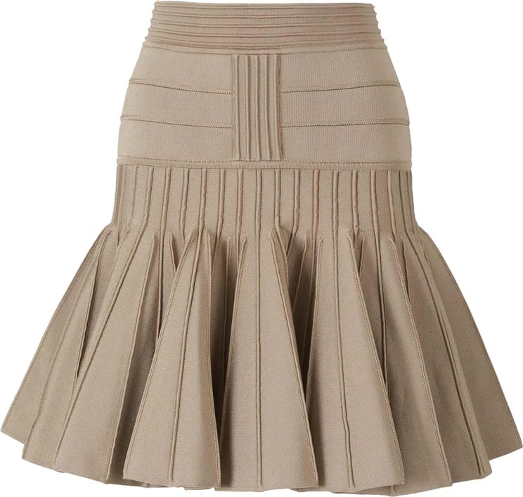 Balmain Pleated Knitted Skirt Taupe